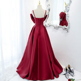 Simple A line Red Long Prom Dresses HZ1023