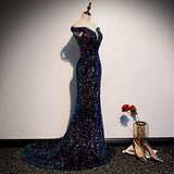 Simple Mermaid Prom Dresses Navy Blue Sequin Evening Dress HZ1023