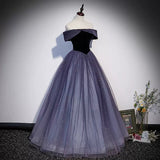 Princess Off The Shoulder Grape Tulle Prom Dresses Sexy Evening Dress HZ1023