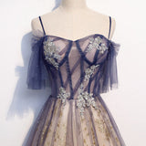 Simple A line Tulle Long Prom Dresses HZ1023