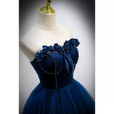 Navy Blue Tulle Strapless Prom Dresses Sexy Evening Dress HZ1023