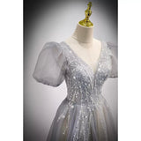 Cute A Line Short Sleeves Prom Dresses Sexy Evening Dress HZ1023