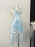 Ethereal Blue High-Low Ruffle Layered Short Prom Dress Outfits HZ1023