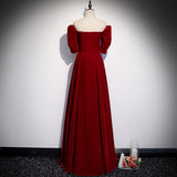 Simple A line Red Velvet Long Prom Dresses HZ1023