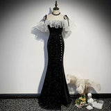 Off the Shoulder Mermaid Black Prom Dresses Sexy Evening Dress HZ1023