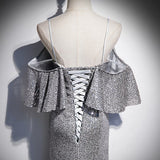 Mermaid Short Sleeves Silver Sequin Prom Dresses HZ1023