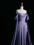 Elegant Purple Satin Prom Dress, Draped Bodice Formal Party Dress HZ1023