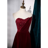 Simple A line Velvet Red Long Prom Dresses HZ1023