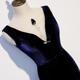 Mermaid V neckline Sleeveless Navy Blue Prom Dresses HZ1023