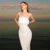 White Mermaid Spaghetti Straps Lace Long Prom Dress Evening Dress HZ1023