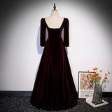 Simple A line Velvet Long Prom Dresses HZ1023