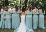 Gentle A Line Off the Shoulder Green Chiffon Bridesmaid Dress Evening Dress HZ1023