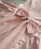 Cute A Line Straps Bow Light Pink Satin Short Homecoming Dress Cocktail Dress HZ1023