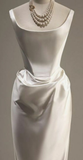 Fashion Mermaid Straps Long Prom Dress White Satin Wedding Dress HZ1023