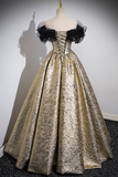Glitter Gold Prom Dress Ball Gown Off the Shoulder Evening Dress HZ1023