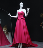 Hot Pink A Line Sweetheart Neck Satin Long Sweep Prom Dress Evening Dress HZ1023