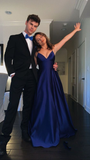 Dark Blue Satin Long Prom Dresses HZ1023