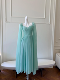 Classic A Line Long Sleeve Green Chiffon Prom Dress Wedding Guest Dress HZ1023
