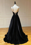 Black v neck velvet prom dress evening dress HZ1023
