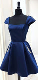 Cap Sleeves Short Navy Blue Homecoming Dress with Lace Up Back HZ1023