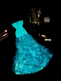 Charming Mermaid Sweetheart Neck Ruffle Blue Chiffon Organza Party Dress Evening Dress HZ1023
