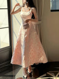 Pretty A Line Spaghetti Straps Pink Lace Satin Prom Dresses Evening Gowns HZ1023