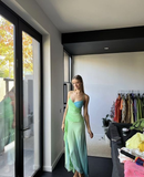 Mermaid Straps Ombre Green Floor Length Backless Prom Dress HZ1023