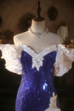 Shiny Mermaid Off the Shoulder Royal Blue Sequin Prom Dress Party Dress HZ1023