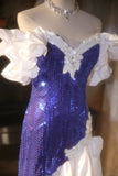 Shiny Mermaid Off the Shoulder Royal Blue Sequin Prom Dress Party Dress HZ1023