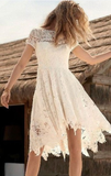 Modest Short Sleeve Lace Prom Dress HZ1023