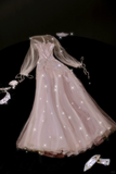Exquisite A Line Long Sleeve Sequin Tulle Prom Dress Party Dress HZ1023