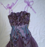 Vintage Purple A Line Strapless Flower Beaded Sequin Satin Tulle Prom Dress Gown HZ1023