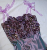Vintage Purple A Line Strapless Flower Beaded Sequin Satin Tulle Prom Dress Gown HZ1023