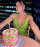 Charming Sheath Straps Green Satin Long Open Back Prom Dress Evening Dress HZ1023