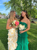 Cute A Line Sweetheart Neck Tiered Green Chiffon Long Prom Dress Graduation Prom Dress HZ1023
