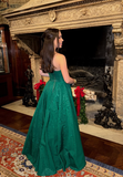 Green A Line Strapless Satin Long Prom Dress Evening Dress HZ1023