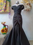 Sexy Mermaid Off the Shoulder Black Satin Long Sweep Prom Dress Evening Dress HZ1023