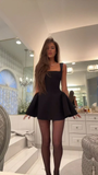 Black A-Line Mini Homecoming Dress Birthday Party Dress HZ1023