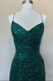 Simple Green Sequin Mermaid Slit Prom Dress Evening Dress HZ1023