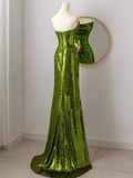 Sparkly Mermaid Strapless Long Sequin Green Prom Dress HZ1023