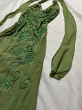 Vintage Sheath Halter Green Beaded Chiffon Open Back Evening Dress Party Dress HZ1023