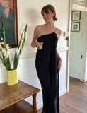 Sexy Sheath Spaghetti Strap Beaded Black Chiffon Long Prom Dress Prom Dress HZ1023