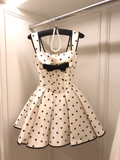 Cute A Line Strap Bow Polka Dot Satin Short Homecoming Dress Cocktail Dress HZ1023