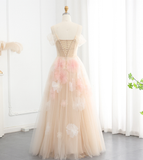 Dreamy A Line Off the Shoulder 3D Flower Tulle Prom Dress Evening Dress HZ1023