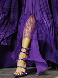 Unique A Line Spaghetti Strap Purple Lace Satin Prom Dress Evening Dress with Slit HZ1023