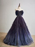 Charming Purple Gradient Tulle Long Prom Dress Evening Party Dress HZ1023