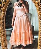 Princess A Line Straps Ruffles Light Pink Satin Prom Dress Evening Dress HZ1023