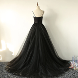 Elegant Black Straps Tulle Sweetheart Prom Dress, Black Party Dress HZ1023