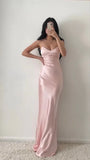 Halter Neck Pink Prom Dresses Sheath Backless Satin Party Gown Evening Dress HZ1023