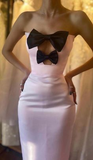 Unique Strapless Bow-Knot Sheath Pink Prom Dress Formal Evening Dress HZ1023